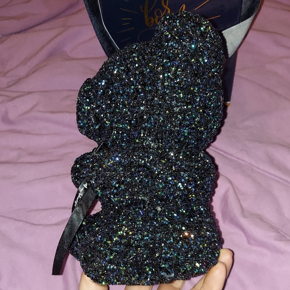 Black Crystal Decorative Teddy Bear  With Hints Of Blue And Purple Sparkles! - Picture 8 of 13